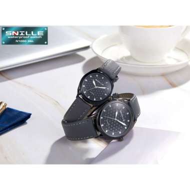 Snille Jam Tangan Kulit Pria Wanita Couple Unisex Original Asli Anti Air Waterproof 1050 COUPLE Abu