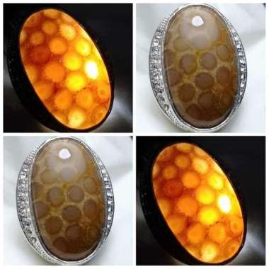 Cincin Akik Batu Motif Gambar Bunga Teratai Tawon Antik 7