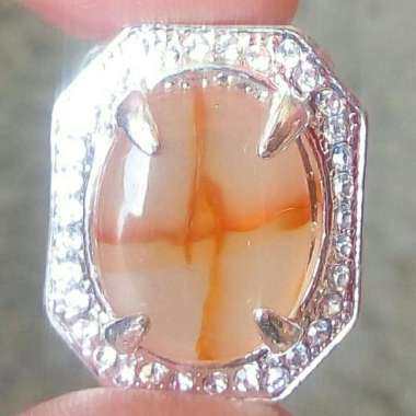 Cincin Akik Batu Motif Tapak Jalak Salib Huruf A Antik