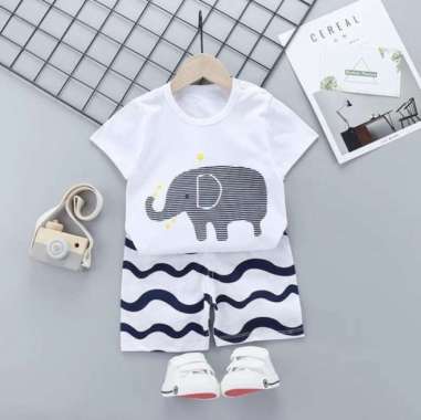 Baju Bayi Import Korea Gajah Putih Ada Kancing Bahu Setelan Bayi Multicolor