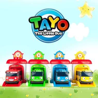 Mainan Anak Mobil Tayo Garasi Pelontar - The Little Bus Tayo 4 Pcs Multicolor