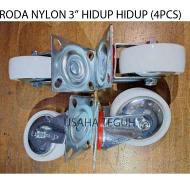 Roda Caster Karet / Roda Gepeng / Roda Nylon 3 Inchi Hidup Hidup (4pcs)