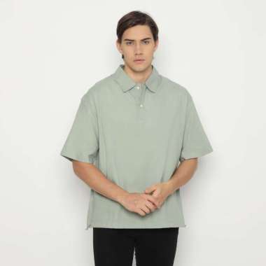 Platini Kemeja Oversize Polos Pria Lengan Pendek Katun Hijau Sage 73440 L