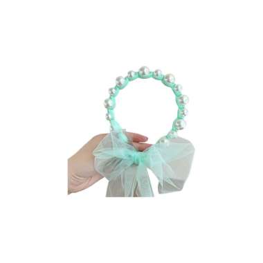 ONE-C935 Bandana Mutiara Pita Tulle Panjang Bisa diikat Wanita Korea / Bando Mutiara Tali Kepang Rib