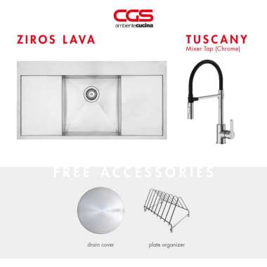 Paket CGS Ziros Lava Kitchen Sink + CGS Tuscany Pull Down Taps Chrome