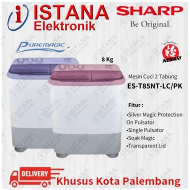 SHARP MESIN CUCI 2 TABUNG 8 KG PUREMAGIC SERIES ES-T85NT-LC/PK