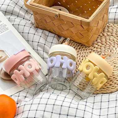 Gelas Kaca HoHo Free Sedotan Dua MODE Minum Bisa Minum Langsung Dan Minum Dengan Sedotan BMK72HO - T