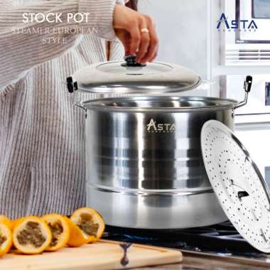 Panci Kukus Tutup Kaca Set / Panci Dandang Stainless - Stock Pot Steamer Satuan 23 cm