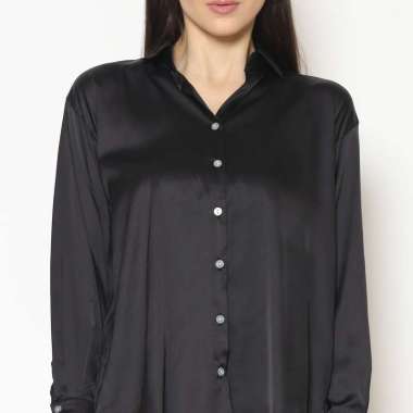 Interesting - Kemeja Blouse Wanita Silk Plain V-Neck Lengan Panjang Blouse Wanita Korean Style M HIT