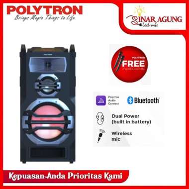 POLYTRON PORTABLE SPEAKER PTS BLUETOOTH FREE 2 MIC WIRELESS - Hitam