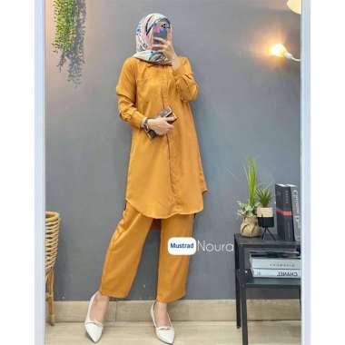 Dealova Set Tunik - One Set Wanita Long Tunik Rayon Premium Setelan Wanita Kekinian Ruffle Lengan Pa