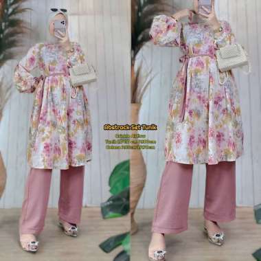 Dealova Set Tunik - One Set Wanita Long Tunik Rayon Premium Setelan Wanita Kekinian Ruffle Lengan Pa