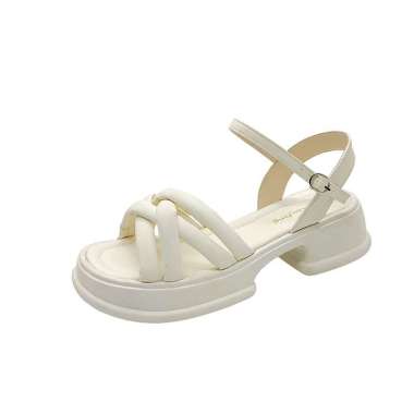 Mivasol 297 Sandal Wedges Flat Tali Wanita Import Fashion Sandal Wanita Cantik 37 PUTIH
