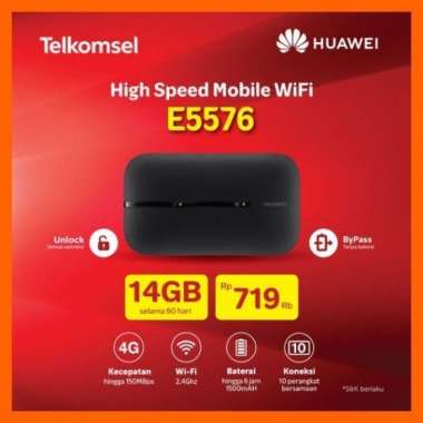 Modem E5576 Mifi 4G Huawei Wifi Unlock BYPASS Free Telkomsel 14GB