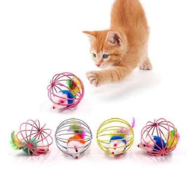 Mainan Kucing Bola Isi Tikus Bola Jeruji Mainan Anak Kucing