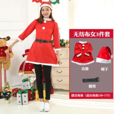 Kostum Gaun Natal Wanita Dewasa Setelan Baju Santa Klaus Impor Merah