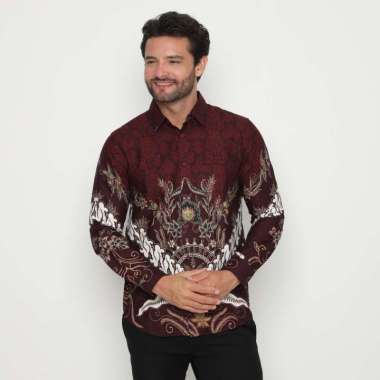 Platini Kemeja Batik Pria Lengan Panjang Katun Maroon 36051 S