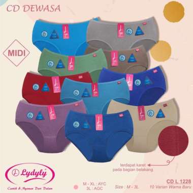 Lidily - Celana Dalam Katun Anti Bakteri | Panty Midi L1228 Big Size Kerut Belakang MERAH L