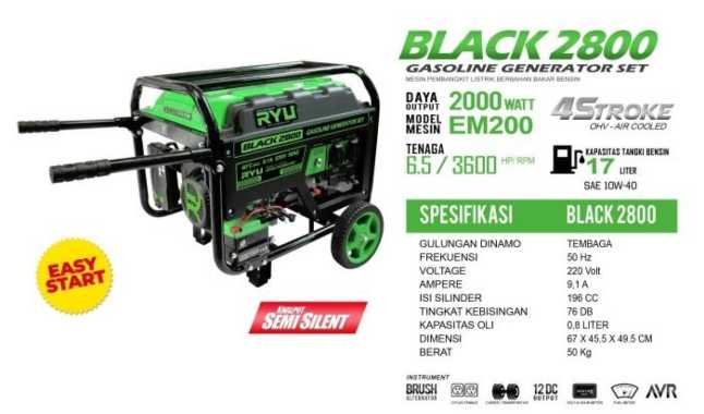 Genset 2500 Watt - RYU Black2800