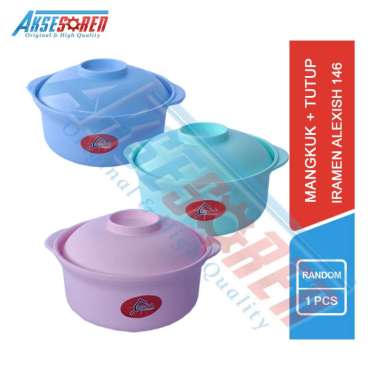Aksesoren Mangkuk + Tutup Iramen Alexish / Peralatan Makan / Tempat Wadah Plastik Mangkok Kuah Sup S