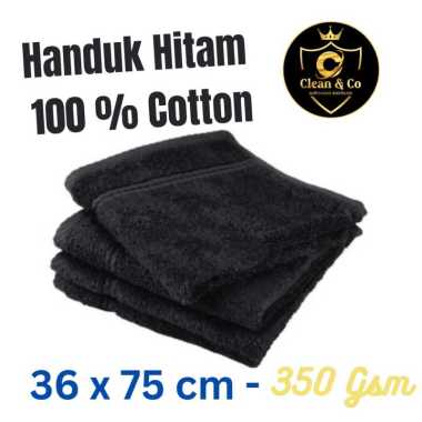 HANDUK HITAM POLOS 100 % COTTON UKURAN 36 x75 TEBAL 350 GSM