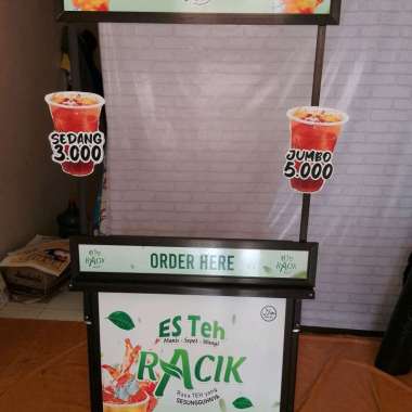 Meja Lipat Booth Gerobak Lipat Es Teh Berstiker bahan Aluminium Hitam