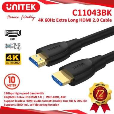 KABEL HDMI 2.0 10 METER 10 M SUPPORT 4K ULTRA HD UNITEK C11043BK Kabel HDMI 2.0 High speed 4K 60Hz 1