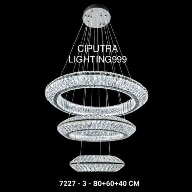 LAMPU GANTUNG HIAS KRISTAL MINIMALIS MODERN 3 RING SIZE 80+60+40 CM Multicolor