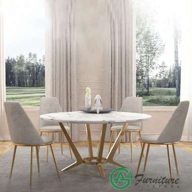 Set Meja Makan Stainless Marmer Bundar 4 Kursi