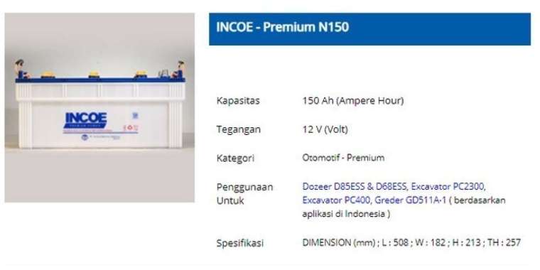 Aki mobil N150 Incoe PREMIUM 145G51 150AH - 11083 IN