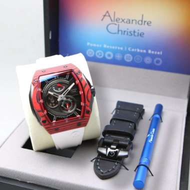 Jam Tangan Pria Alexandre Christie AC 6608 Automatic Limited Special Edition Original RED WHITE