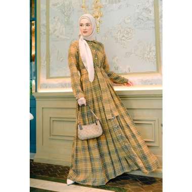 ZS Shafira Gianna Dress Tartan | Gamis Pakaian Muslim Wanita Katun Rayon XL Mustard