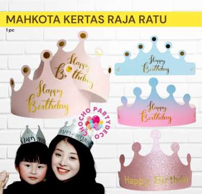 Mahkota Pesta RAJA RATU Kertas / Topi Ulang Tahun Ratu Raja Biru Gold Ratu