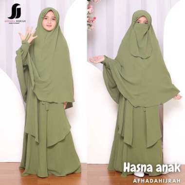 Gamis anak perempuan set cadar Hasna crinkle airflow baju dan hijab instan syari free niqab 12 SAGE