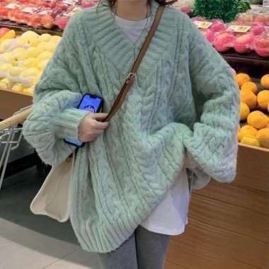 VERISH WOMAN KNIT KOREAN WINTER SWEATER THICK SWITER RAJUT WANITA TEBAL MUSIM DINGIN HANGAT BEIGE