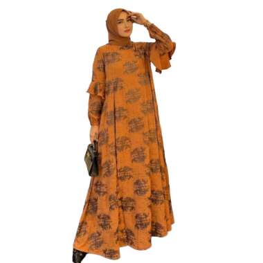 Riana Dress Premium JUMBO Gamis Lebaran Dress Kondangan Lengan Lonceng Gold