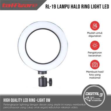 Taffstudio RL-19 RL19 Lampu Halo Ring Light LED 8W 6" 16CM Ballhead