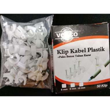 Klem Kabel No 9 Klip Kabel Plastik + Paku Beton Tahan Karat 9mm 50 Klip / Paku Kabel 9 mm