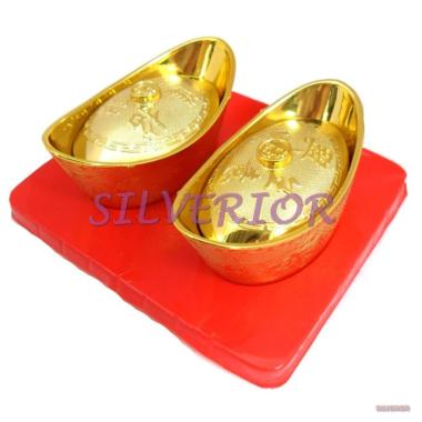 2 Yuanbao Uang Emas Suvenir Cina China Kuno Hiasan Pajangan Imlek 10cm