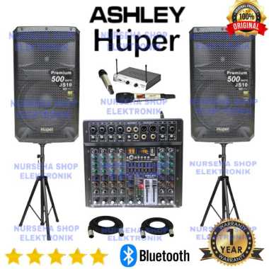 Paket speaker aktif Huper 15 inch JS10 mixer ASHLEY 6 channel bluetooth original