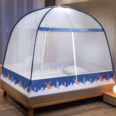 Jaring Anti Nyamuk Kelambu Kasur Tempat Tidur Chiffon Mosquito Blue/White