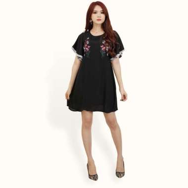 Midi Dress Sifon wanita Gaya Korea Variasi Renda Model Terbaru - Jfashion new Elsi M-L Hitam