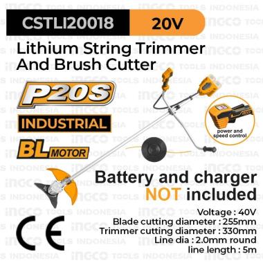 Cordless Bush Cutter Brushless INGCO CSTLI20018 Potong Rumput P20S