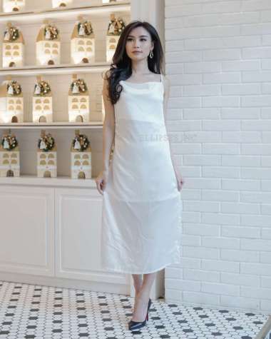 ELLIPSESINC Dress Silky Elegan / Abigail Silky Slip Midi Dress L PUTIH