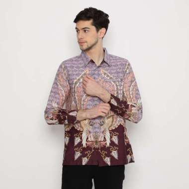 Platini Kemeja Batik Pria Lengan Panjang Katun Maroon 36034 S