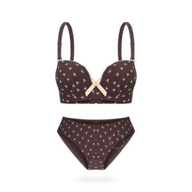 Wimiu BH Set Bra Set Wanita Kawat Busa Sedang Cup B Kait 3 200026 Brown 36