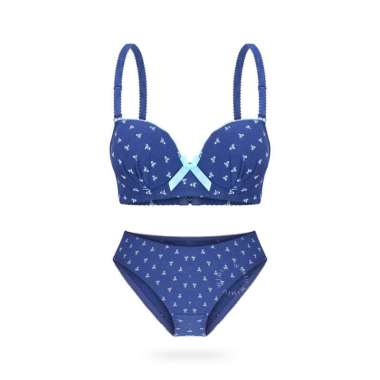 Wimiu BH Set Bra Set Wanita Kawat Busa Sedang Cup B Kait 3 200026 Navy 36