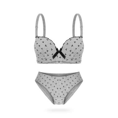 Wimiu BH Set Bra Set Wanita Kawat Busa Sedang Cup B Kait 3 200026 Grey 36