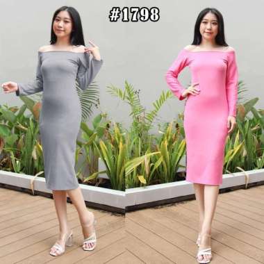 1798 Midi Dress/Dress Sabrina/Dress Pesta/Dress Sexy/Dress Korea Cokelat