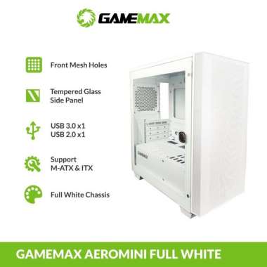 Gamemax Aero Mini White Casing PC Gaming M ATX - Casing Komputer Aero Mini white